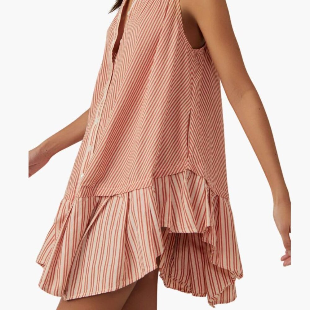 Free People || Be Real Stripe Cotton Shirtdress in Rust - Picture 11 of 12